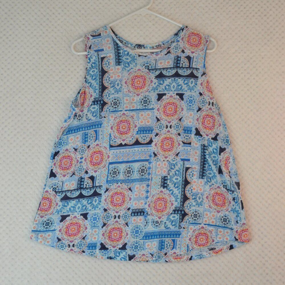 J Jill Love Linen Women's Small Blue Paisley Sleeveless Linen Blouse